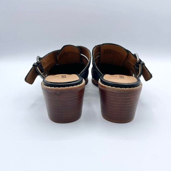 Susina Sondra Lea Leather Mules Black Stacked Low Block Heel Slip On Shoes 8 - Picture 8 of 16